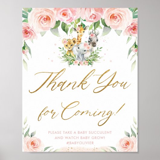 Oerwoud dieren Safari Roze Floral Hartelijk dank Poster (Voorkant)