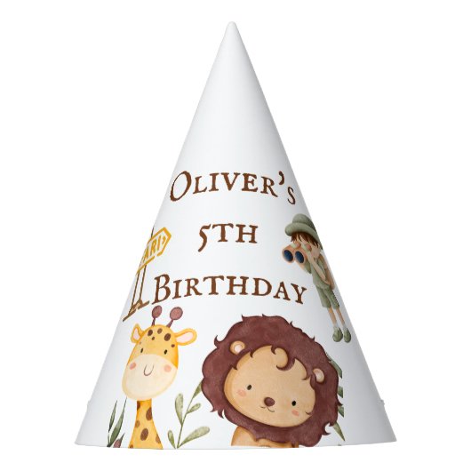 Oerwoud Dieren Safari Verjaardagscoon Feesthoedjes (Voorkant)