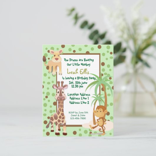 oerwoud dieren safari verjaardagsuitnodiging kaart (Staand voorkant)