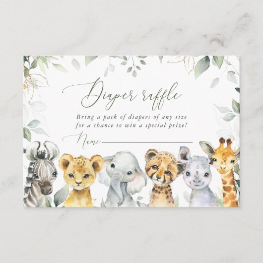 Oerwoud Dieren, Safari, Wild One, Luier Raffle Informatiekaartje (Voorkant)