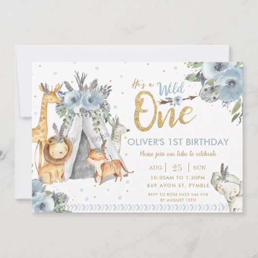 Oerwoud dieren stamblauw wild één dag kaart (Voorkant)