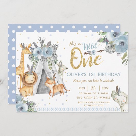 Oerwoud dieren stamblauw wild één dag kaart (Voorkant / Achterkant)