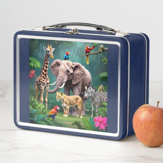 Oerwoud Dieren Thema Metalen Lunchbox (In situ)