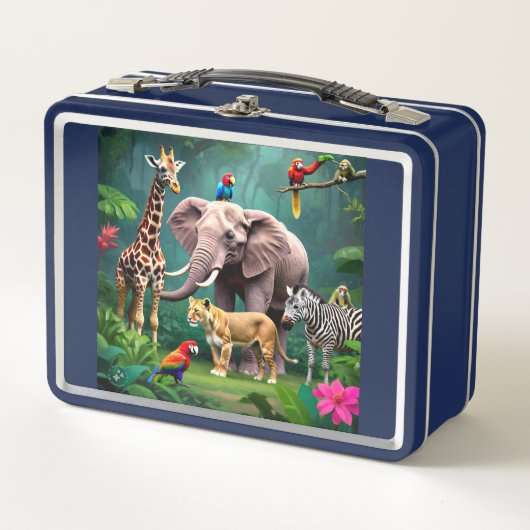 Oerwoud Dieren Thema Metalen Lunchbox (Voorkant)
