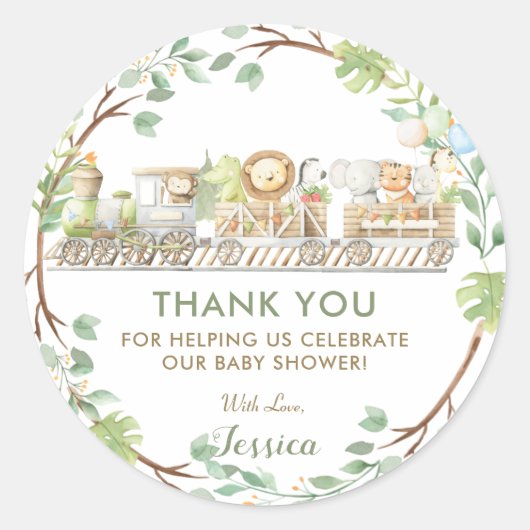 Oerwoud Dieren Trein Groen Dank u Favor Ronde Sticker (Voorkant)