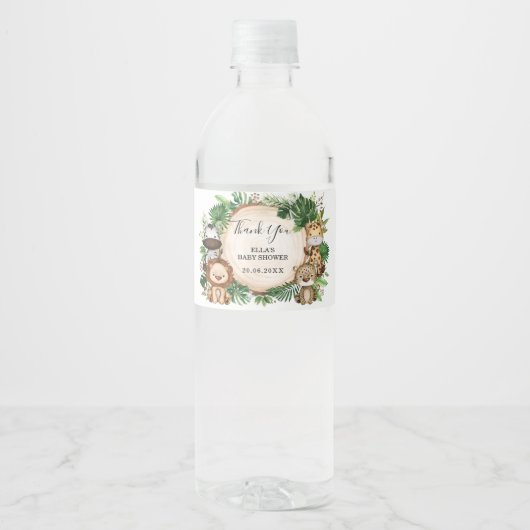 Oerwoud Dieren Tropisch groen Baby shower Favor Waterfles Etiket (Voorkant)