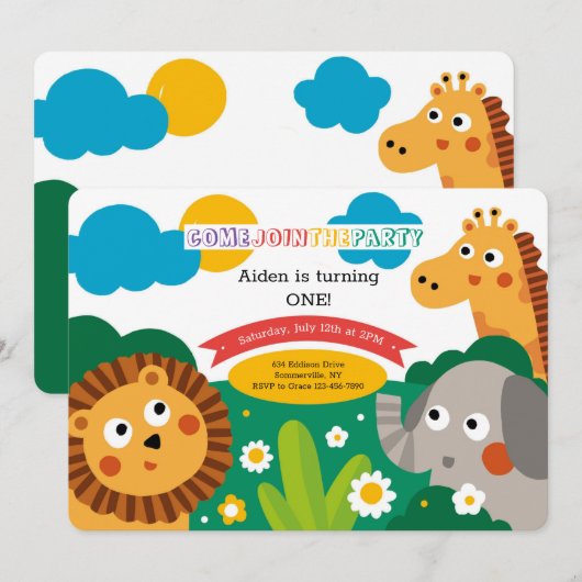 Oerwoud dieren - uitnodiging op zaterdag (Voorkant / Achterkant)