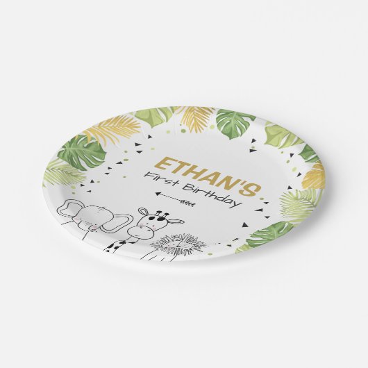 Oerwoud dieren verjaardag Papieren Borden Safari d Papieren Bordje (Gekanteld)