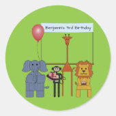 Oerwoud Dieren Verjaardagsfeestje Ronde Sticker (Voorkant)