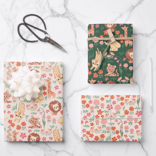 Oerwoud Dieren Verpakking Papier Vlakke Blad Set v Inpakpapier Vel (Voorkant)