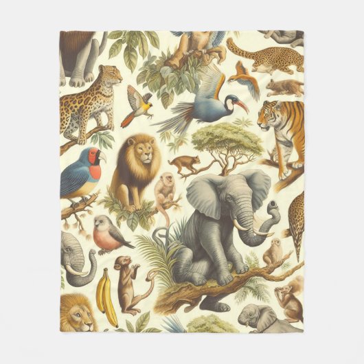 Oerwoud Dieren Waterverf Fleece Deken (Voorkant)