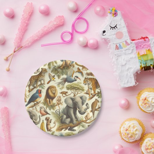  Oerwoud Dieren Waterverf Papieren Bordje (Feest)