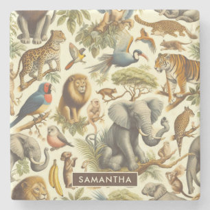 Oerwoud Dieren Waterverf Stenen Onderzetter