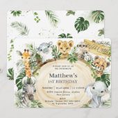 Oerwoud dieren woonden een eerste verjaardag in he kaart (Voorkant / Achterkant)