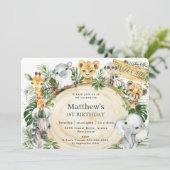 Oerwoud dieren woonden een eerste verjaardag in he kaart (Staand voorkant)