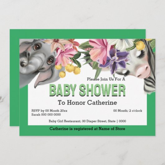 Oerwoud dieren zebra olifant schattig baby shower kaart (Voorkant / Achterkant)