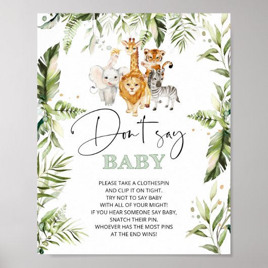 Oerwoud dieren Zeg geen Poster van baby shower wil (Voorkant)