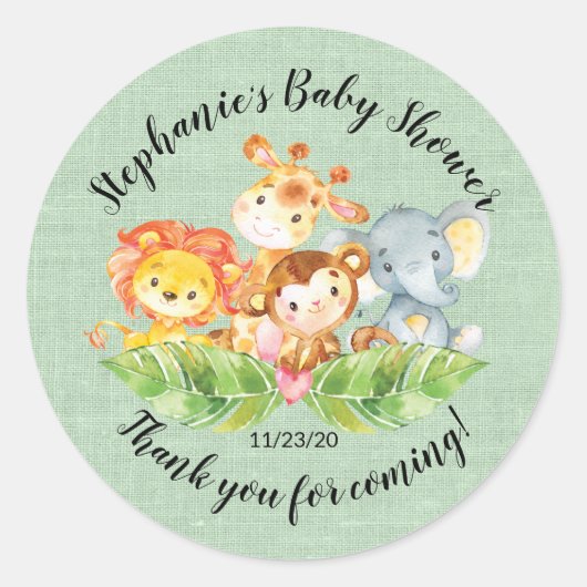 Oerwoud Dierenneutrale Baby shower Favor Sticker (Voorkant)
