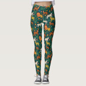Oerwoud Dierenpatroon met bloemen Leggings (Voorkant)