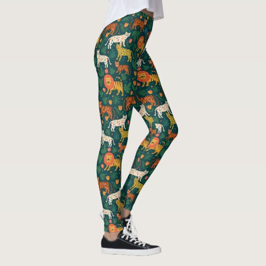 Oerwoud Dierenpatroon met bloemen Leggings (Rechts)