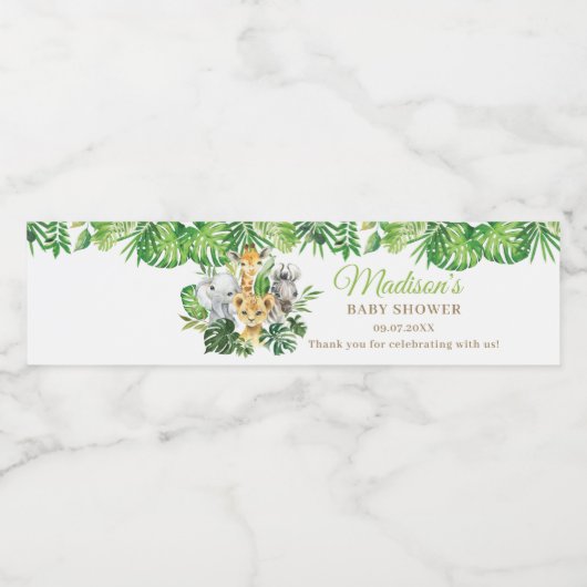 Oerwoud Dierensafari Groen Baby shower Drink Waterfles Etiket (Enkel label)