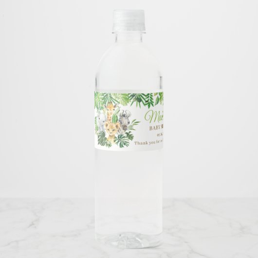 Oerwoud Dierensafari Groen Baby shower Drink Waterfles Etiket (Voorkant)