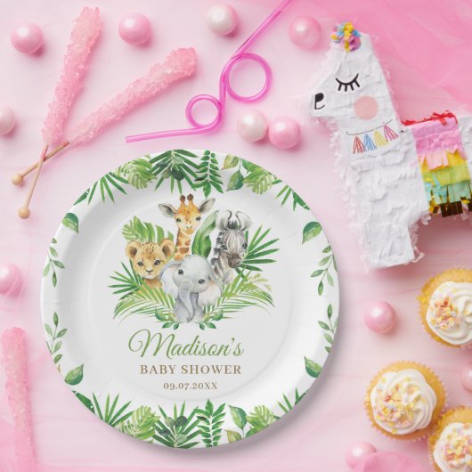 Oerwoud Dierensafari Groen Baby shower Papieren Bordje (Feest)