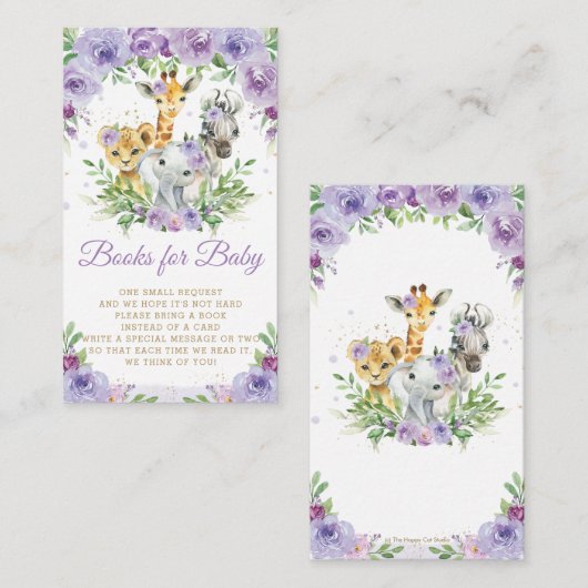 Oerwoud Dierensafari Paarse Bloemen Boeken voor Ba Informatiekaartje (Voorkant / Achterkant)