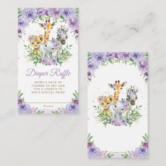 Oerwoud Dierensafari Paarse Bloemenluier Raffle Informatiekaartje (Voorkant / Achterkant)