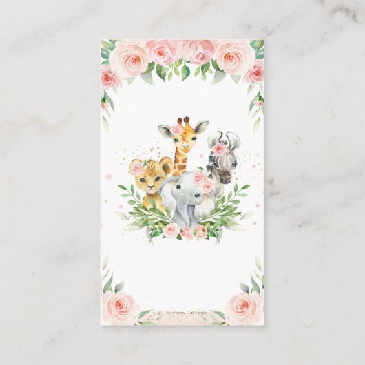 Oerwoud Dierensafari Roze Bloemen Boeken voor Baby Informatiekaartje (Achterkant)