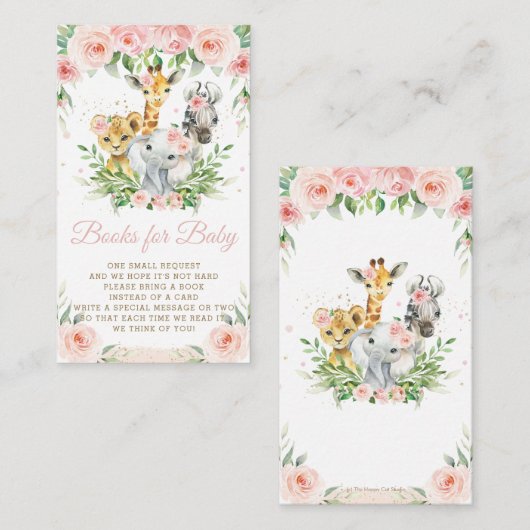 Oerwoud Dierensafari Roze Bloemen Boeken voor Baby Informatiekaartje (Voorkant / Achterkant)