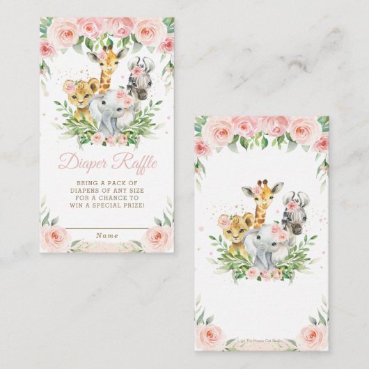 Oerwoud Dierensafari Roze Bloemenluier Raffle Informatiekaartje (Voorkant / Achterkant)