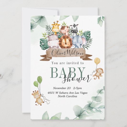 Oerwoud Dierlijk Baby shower Kaart (Voorkant)