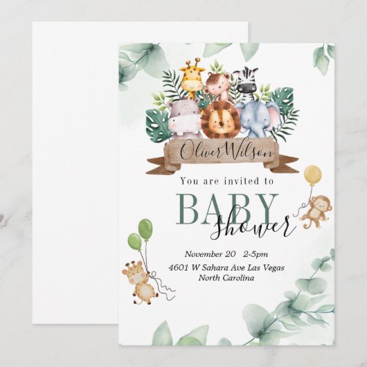 Oerwoud Dierlijk Baby shower Kaart (Voorkant / Achterkant)