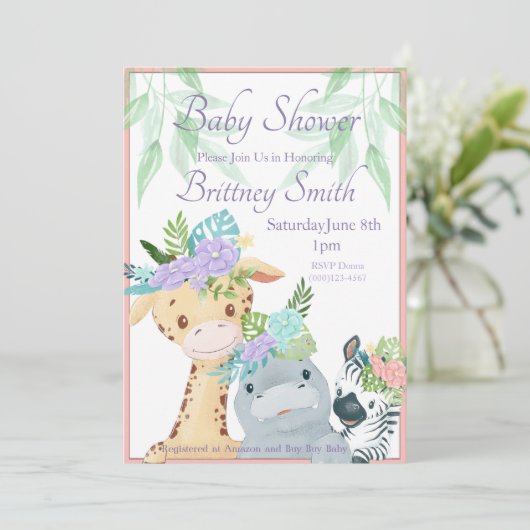 Oerwoud Dierlijk Baby shower Nodig uit, Douche Sja Feestdagenkaart (Staand voorkant)