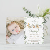 Oerwoud Dierlijk groen 1e Verjaardag Jongen Meisje Kaart (Staand voorkant)