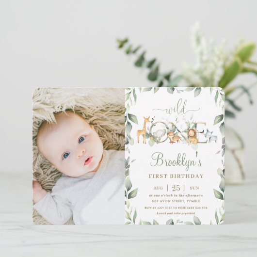 Oerwoud Dierlijk groen 1e Verjaardag Jongen Meisje Kaart (Staand voorkant)