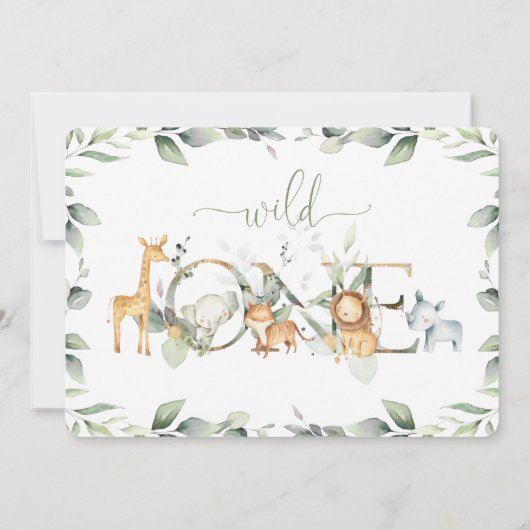 Oerwoud Dierlijk groen 1e Verjaardag Jongen Meisje Kaart (Achterkant)