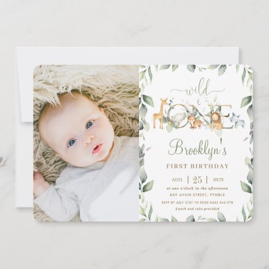 Oerwoud Dierlijk groen 1e Verjaardag Jongen Meisje Kaart (Voorkant)