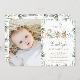 Oerwoud Dierlijk groen 1e Verjaardag Jongen Meisje Kaart