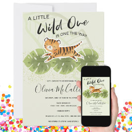 Oerwoud dierlijk groen Wilde één Baby shower Kaart