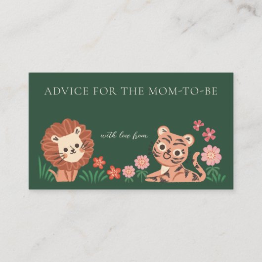 Oerwoud Dierlijke Leeuw Tijger Baby shower Advies  Informatiekaartje (Voorkant)