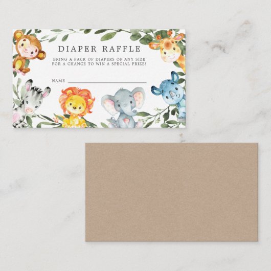 Oerwoud Dierlijke Raffle Baby shower Card Informatiekaartje (Voorkant / Achterkant)