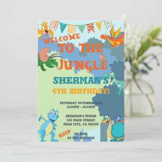 Oerwoud Dinosaur 1e 2e 3e 4e kinderdag Kaart (Staand voorkant)