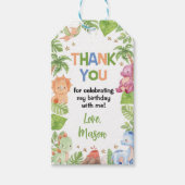 Oerwoud Dinosaur Boy Verjaardagsfeest Dank u Cadeaulabel (Voorkant)