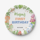 Oerwoud Dinosaur Boy Verjaardagsfeestje Papier Bor Papieren Bordje (Voorkant)