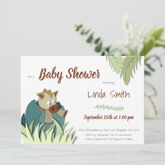 Oerwoud Dinosaur Hatching Neutraal Baby shower Kaart (Staand voorkant)