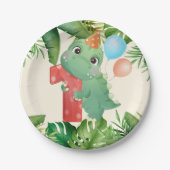 Oerwoud Dinosaur Palm Leaves 1st Birthday Party Papieren Bordje (Voorkant)