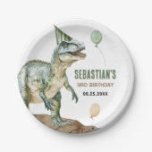 Oerwoud Dinosaur T Rex 3e verjaardagsfeestje Papieren Bordje (Voorkant)