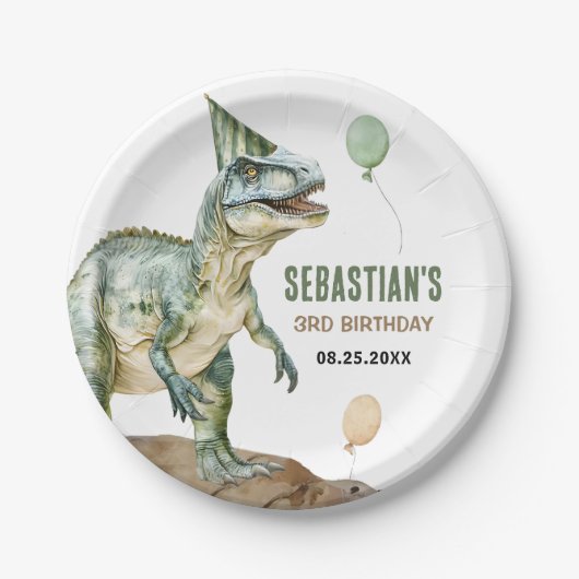 Oerwoud Dinosaur T Rex 3e verjaardagsfeestje Papieren Bordje (Voorkant)